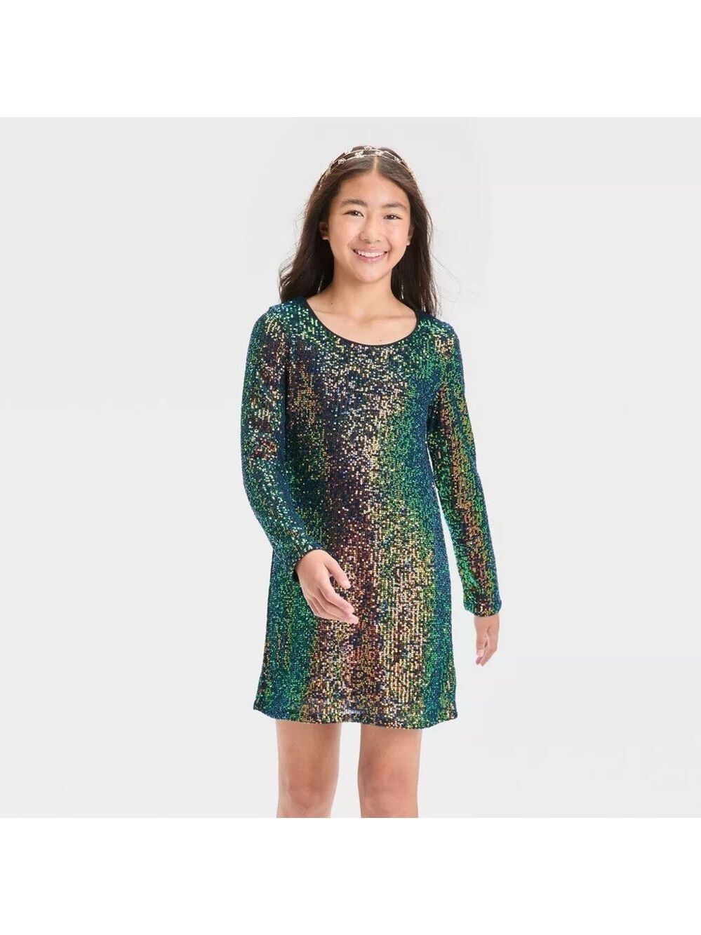 Art Class Girls Long Sleeve Iridescent Sequin Dress Black Size Medium Holiday